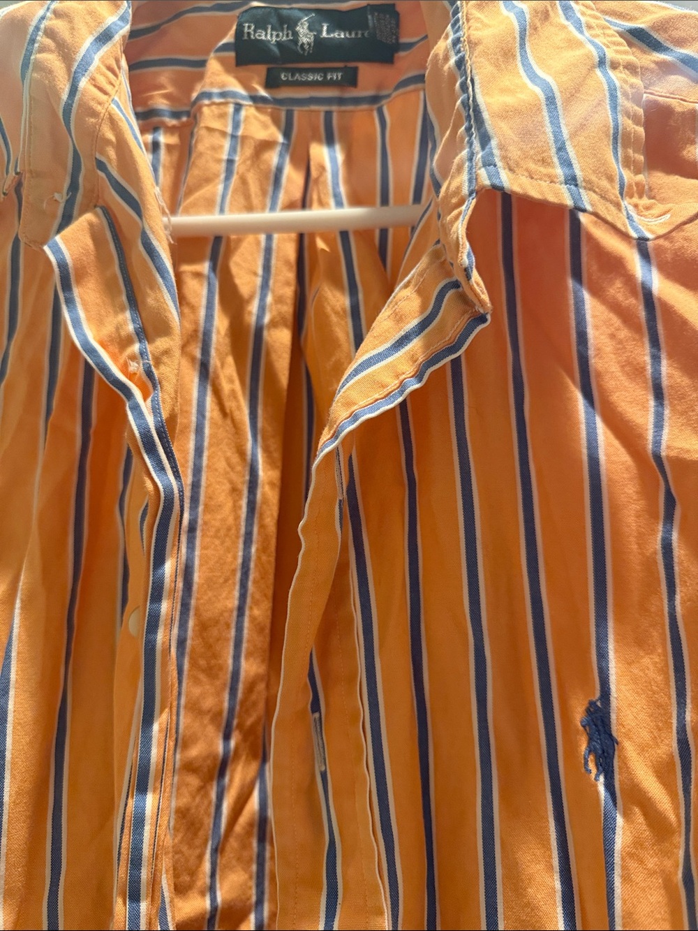 Ralph Lauren Orange, Blue & White Striped Poplin Shirt